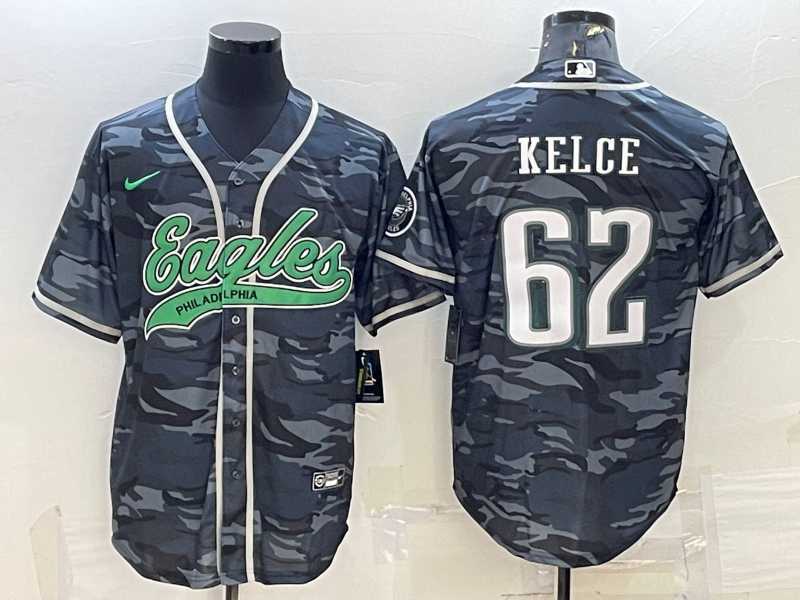Men%27s Philadelphia Eagles #62 Jason Kelce Grey Camo With Patch Cool Base Stitched Baseball Jersey->philadelphia eagles->NFL Jersey